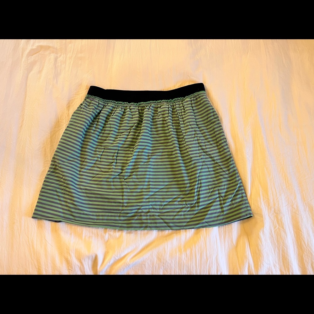 J. Crew, blue(teal)/green striped midi skirt